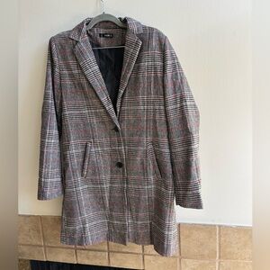 SHEIN Gray and Red Plaid Trench Coat